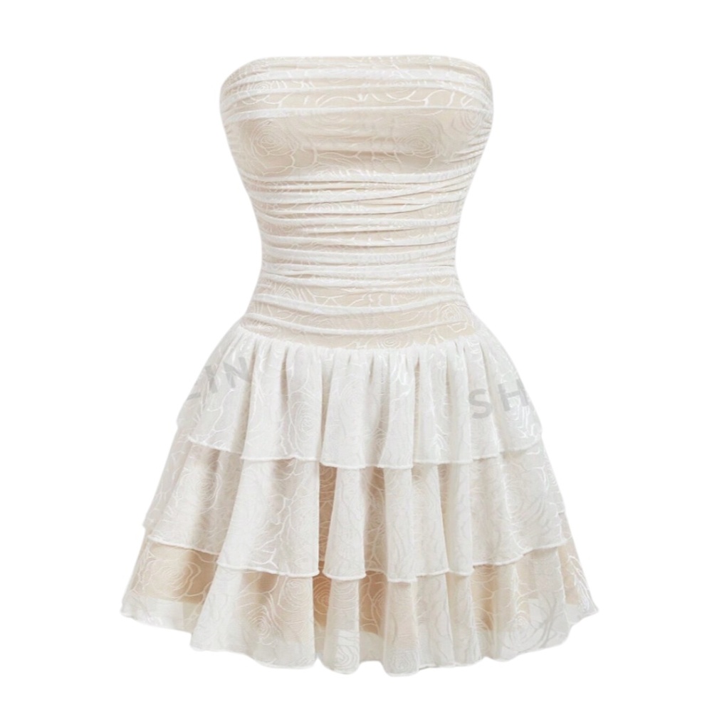 Lace Pleated Strapless Dress